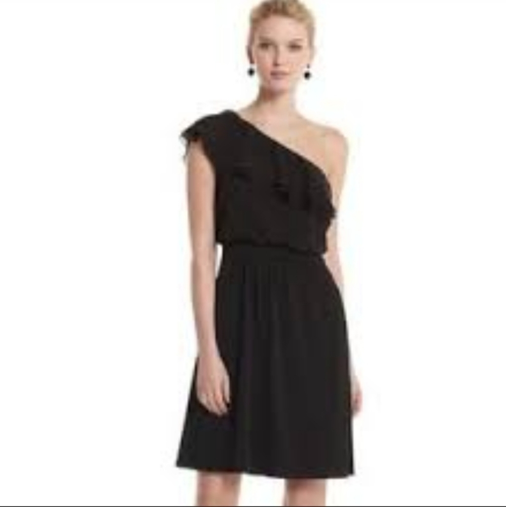 White House Black Market One Shoulder Ruffle Dress Black Womens 2
